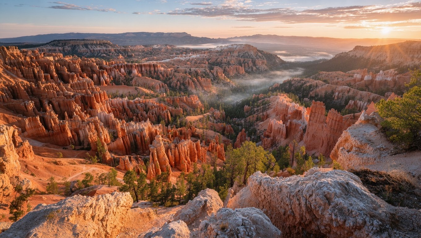 Sunrise over the hoodoo amphitheatre at Bryce Canyon National Park, Utah